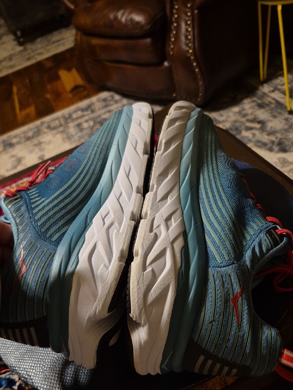 Hoka One Ones Womens Sz 12. Teal Running Shoes with Coral Laces. VGC.(#2016D) - Picture 5 of 14